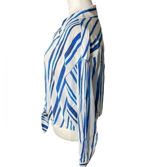 Soft Surroundings Silk  Striped Button Down Tie Front Shirt Blue & White Small - Picture 5 of 11